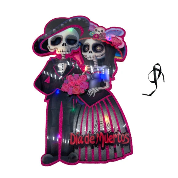 Dia de Muertos Festive Skeleton Couple Hanging Core Board LED Light-Up Decor