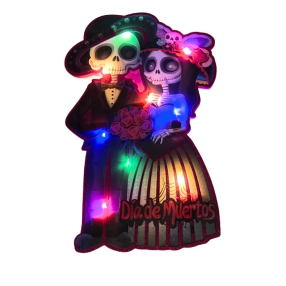 Dia de Muertos Festive Skeleton Couple Hanging Core Board LED Light-Up Decor
