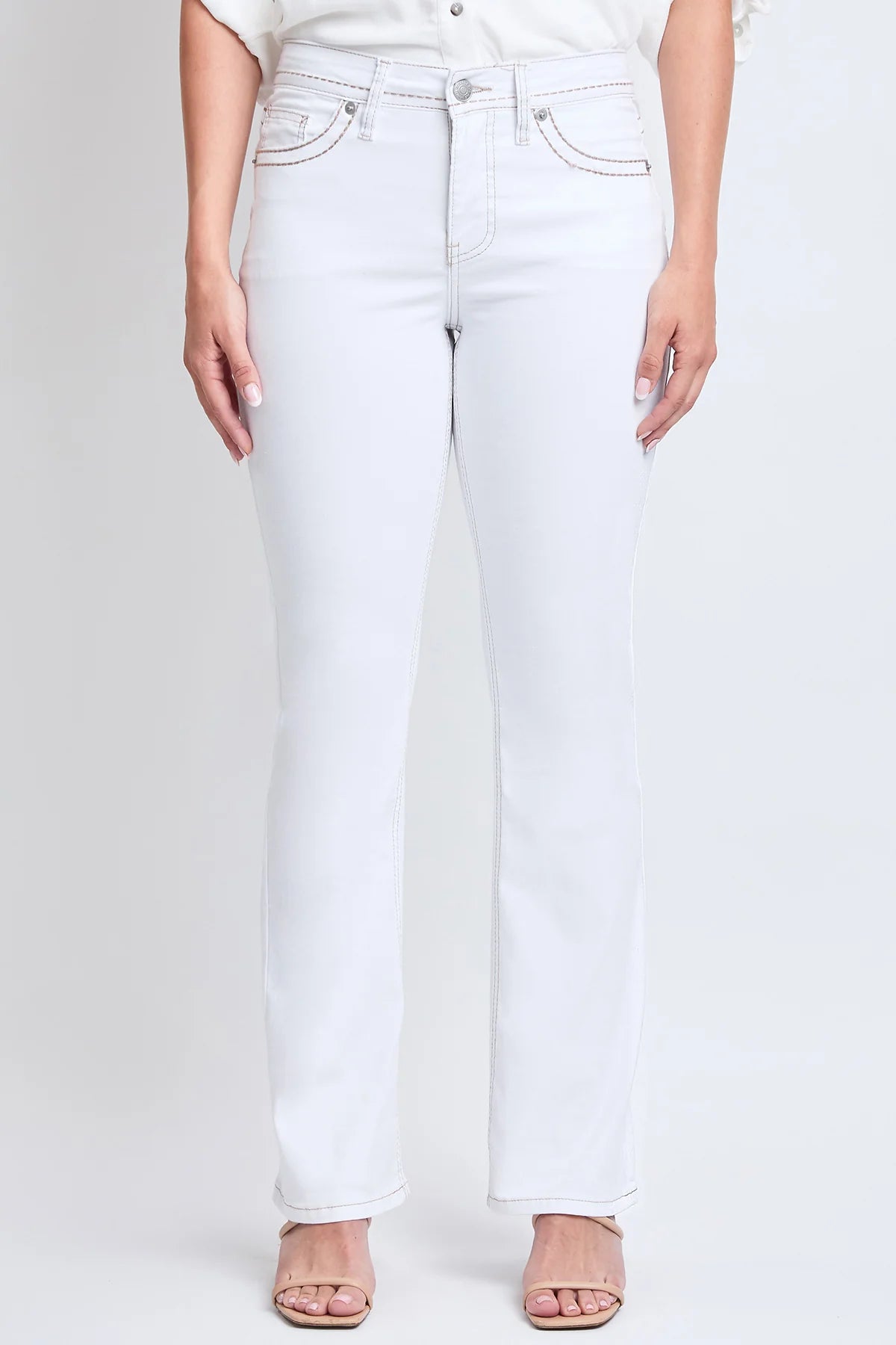 Women's High Rise Bootcut Faux Flap Pocket Jean White