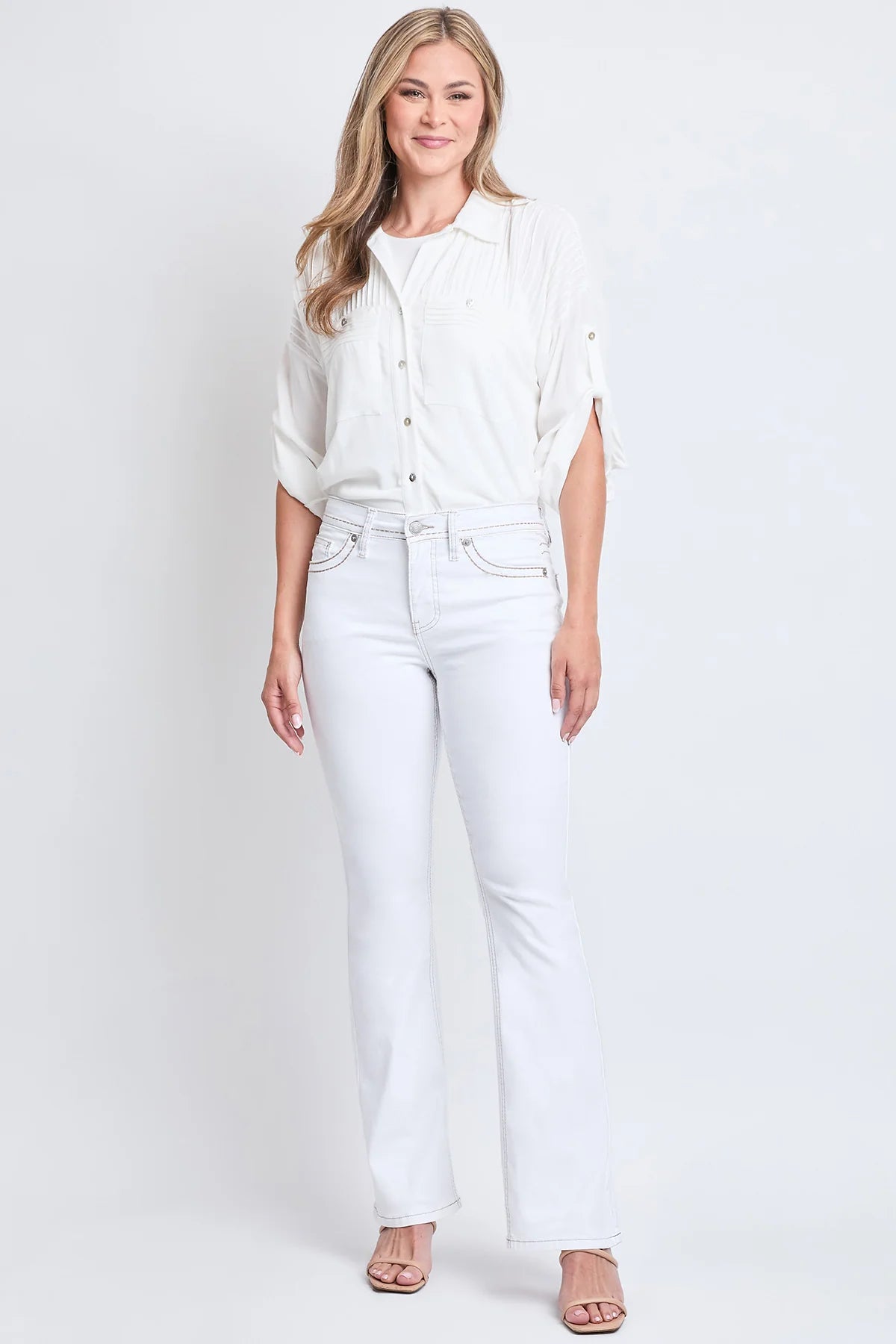 Women's High Rise Bootcut Faux Flap Pocket Jean White