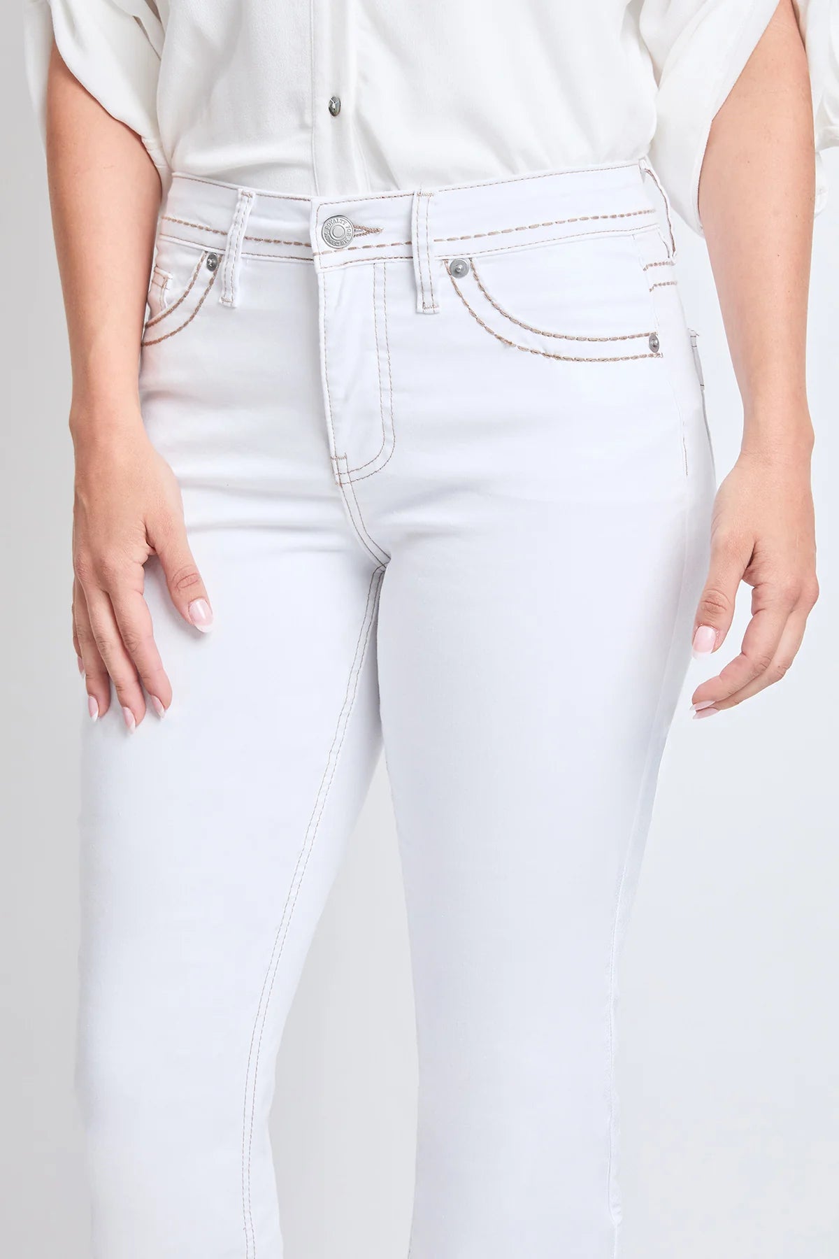 Women's High Rise Bootcut Faux Flap Pocket Jean White