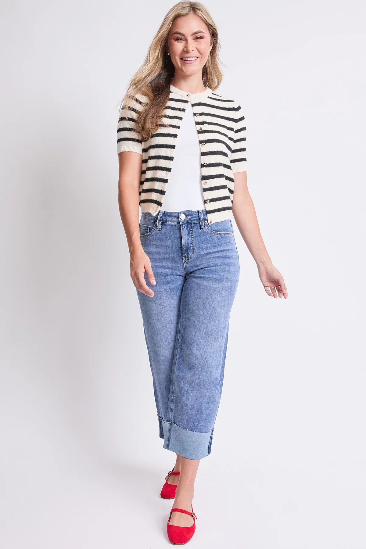 Women's High Rise Raw Mega Cuff Straight Leg Jeans Medium Blue - Royalty