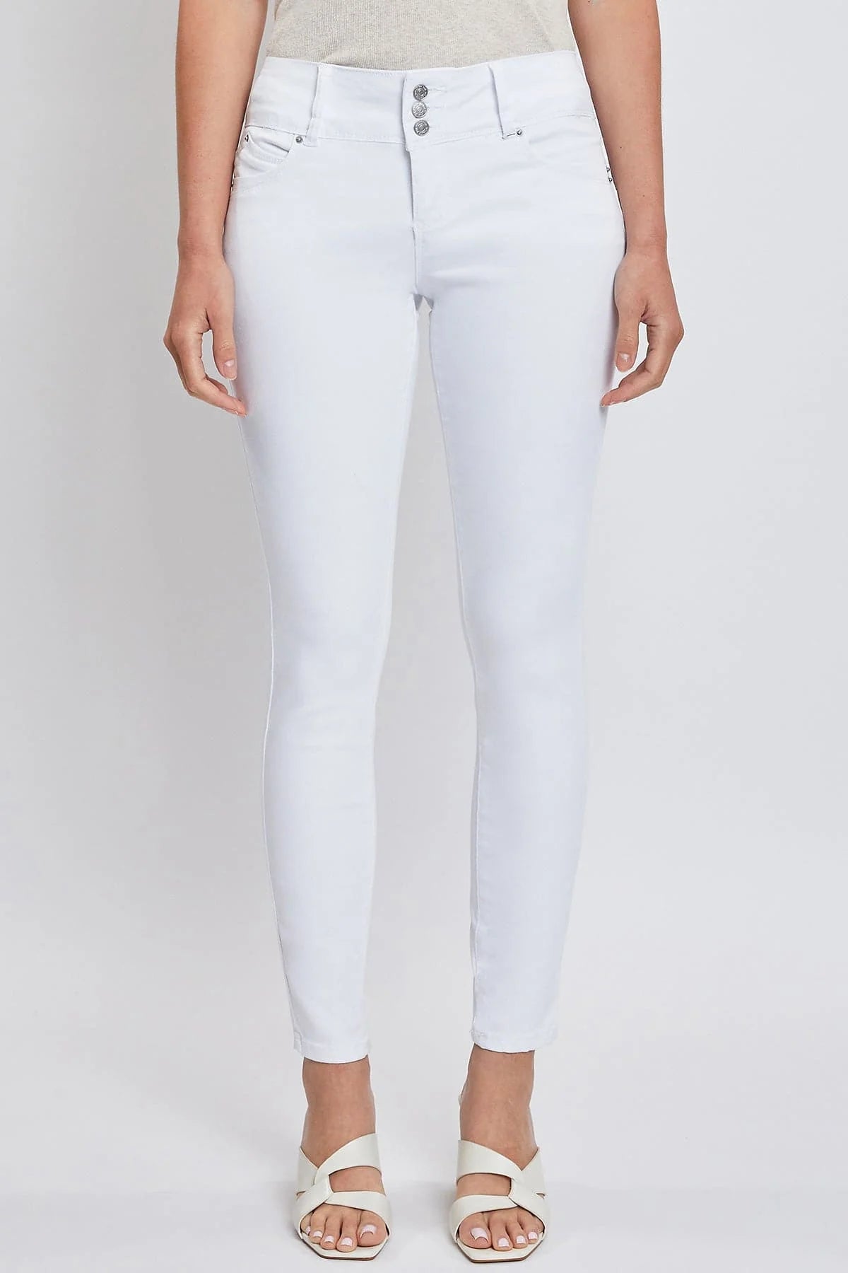 Women's WannaBettaButt 3 Button Skinny Ankle Jeans White