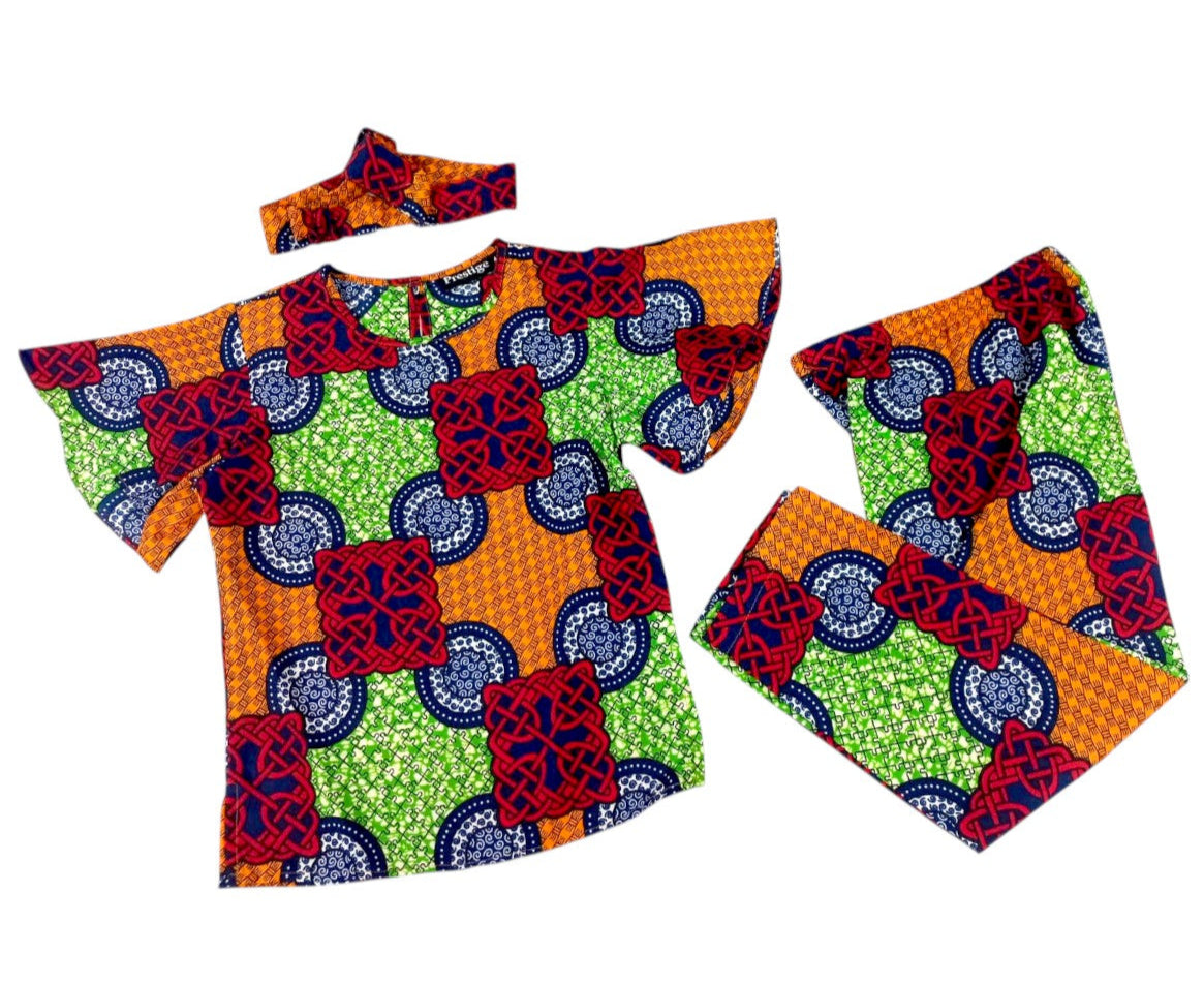 Conjunto Niña Rojo-Verde- Naranja-Azul (Etnia Negra)