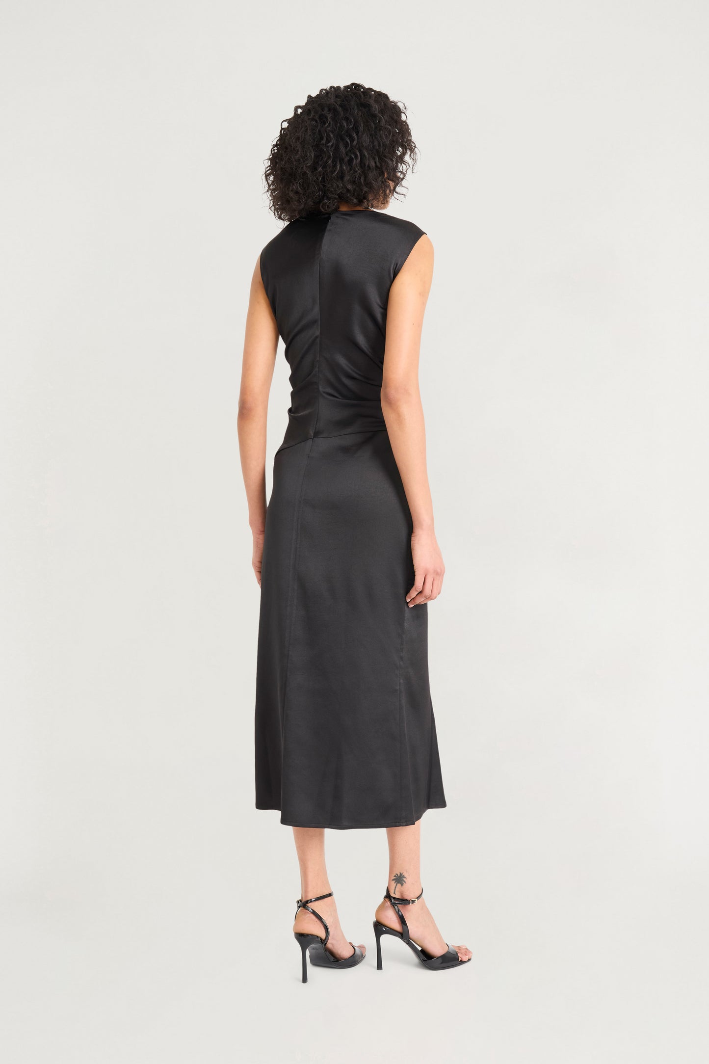 Satin V-Neck Sleeveless Midi Dress Meteorite - Maggy London