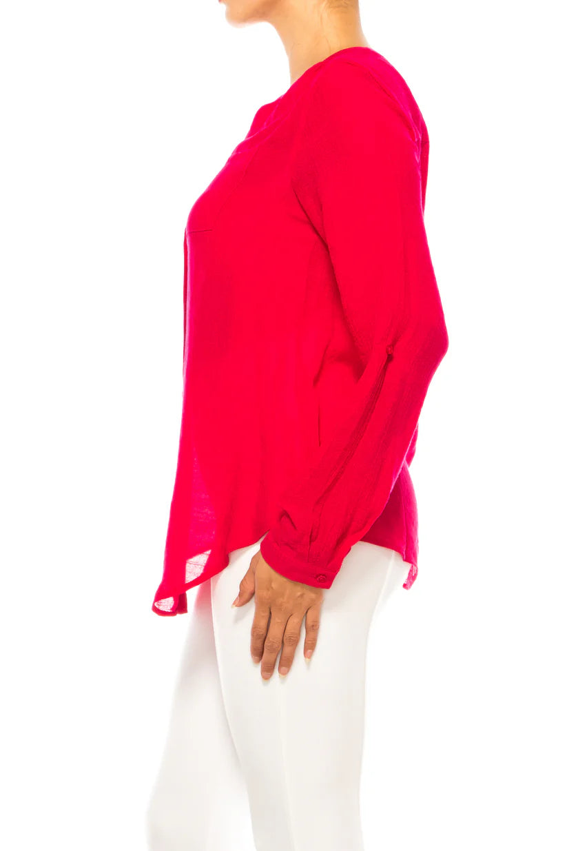 Front Pocket Button Down Top Hibiscus - Zac & Rachel