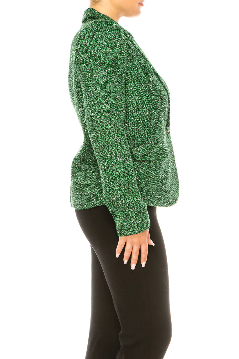 Single-Button Tweed Blazer Jacket Green/Black - Zac & Rachel