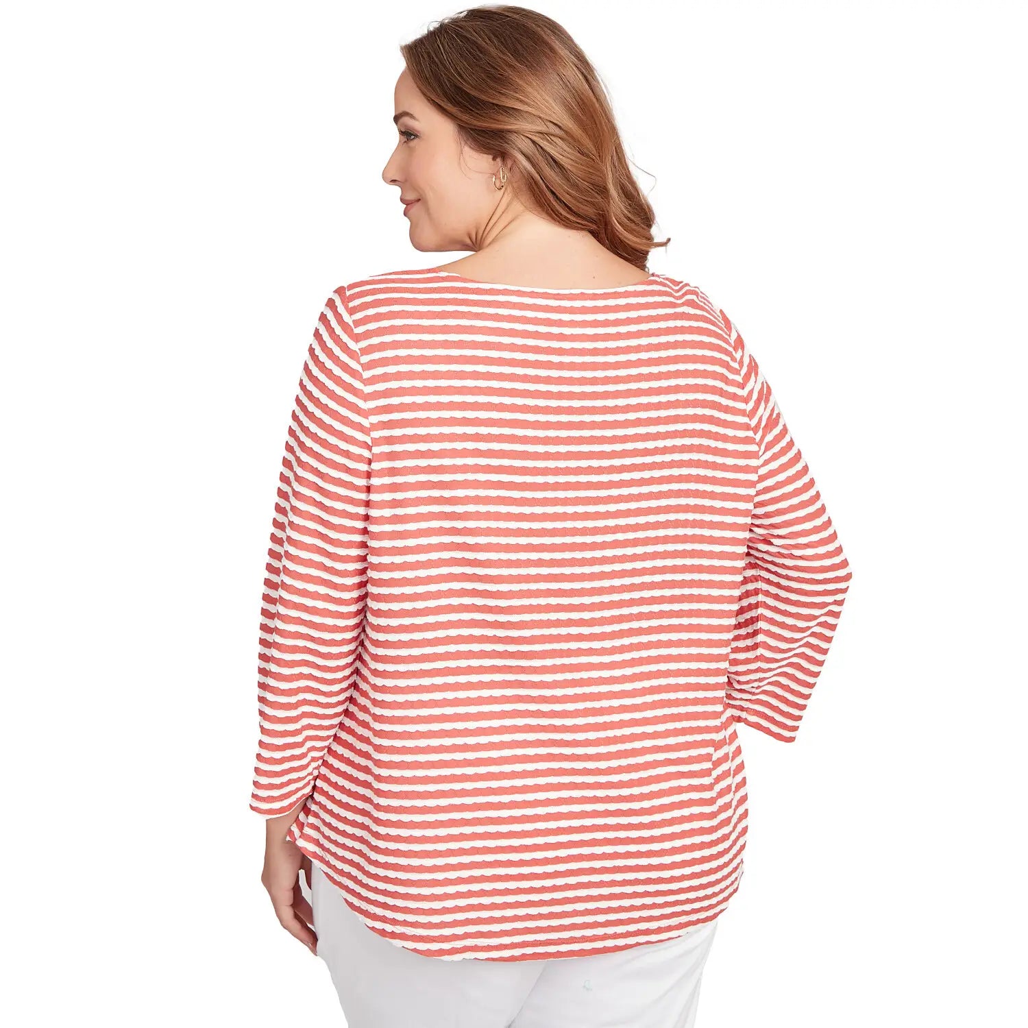 Plus Women's Scalloped Texture Stripe Top Chili Multi - Ruby Rd