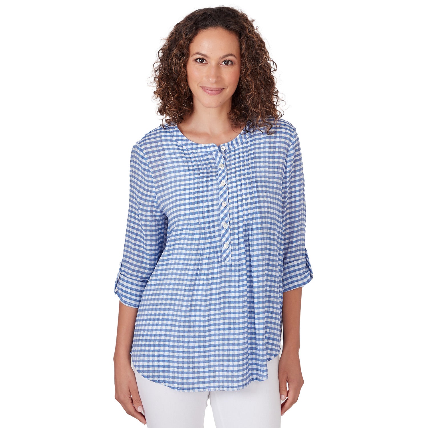 Gingham Silky Slub Top Blue Moon - Ruby Rd