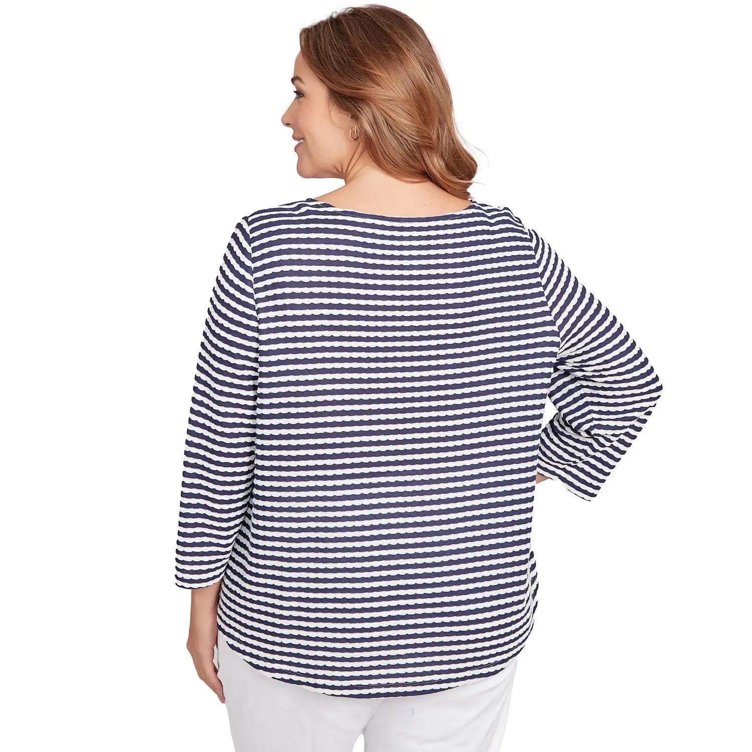 Plus Scalloped Texture Stripe Top Navy Multi - Ruby Rd