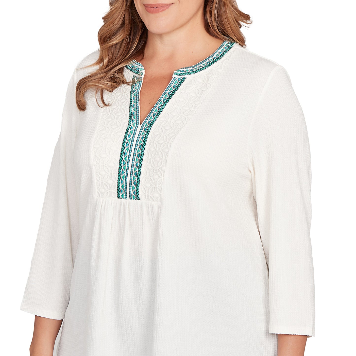 Plus Embellished Textured Split Neck Top - Ruby Rd