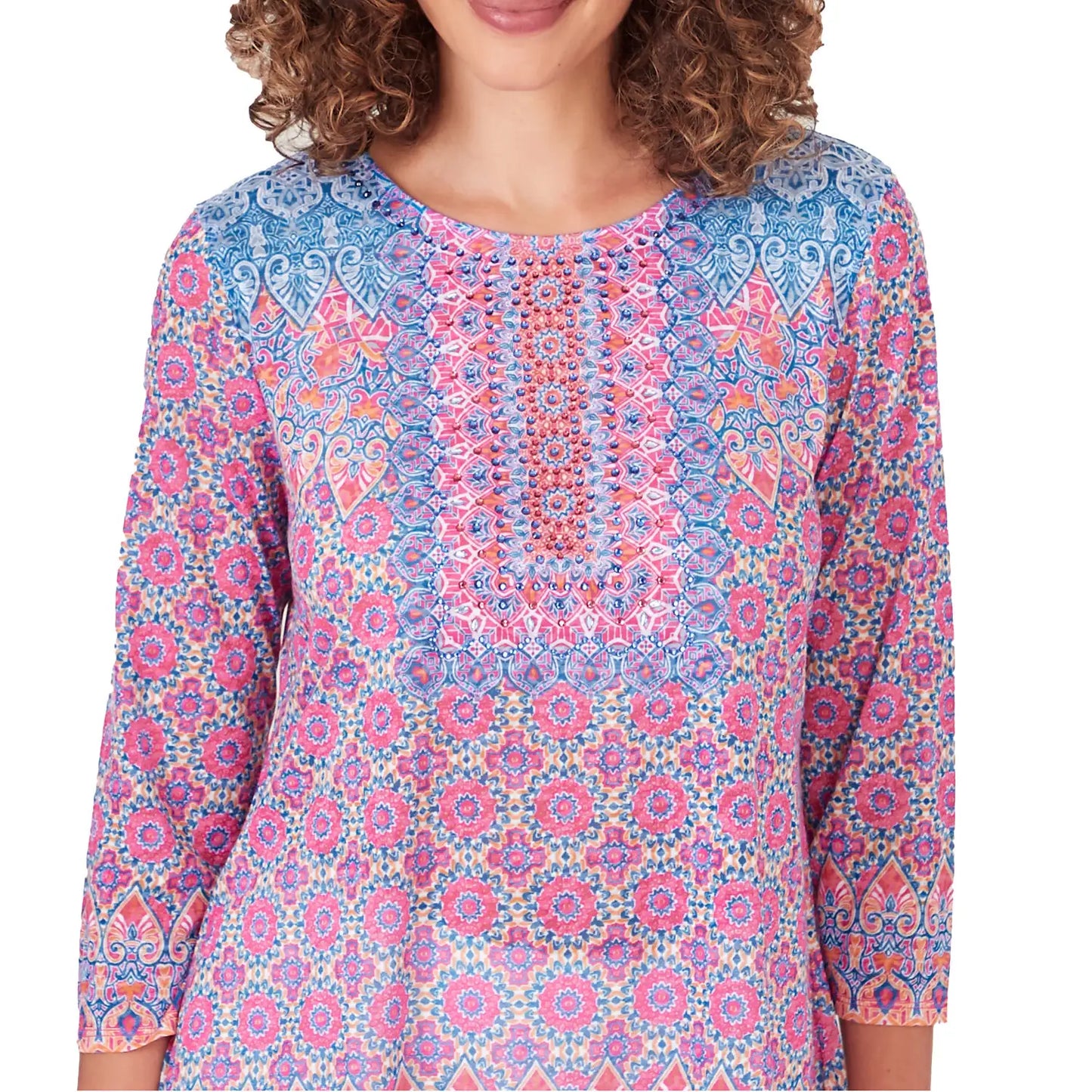 Embroidered Geometric Top Raspberry Multi - Ruby Rd