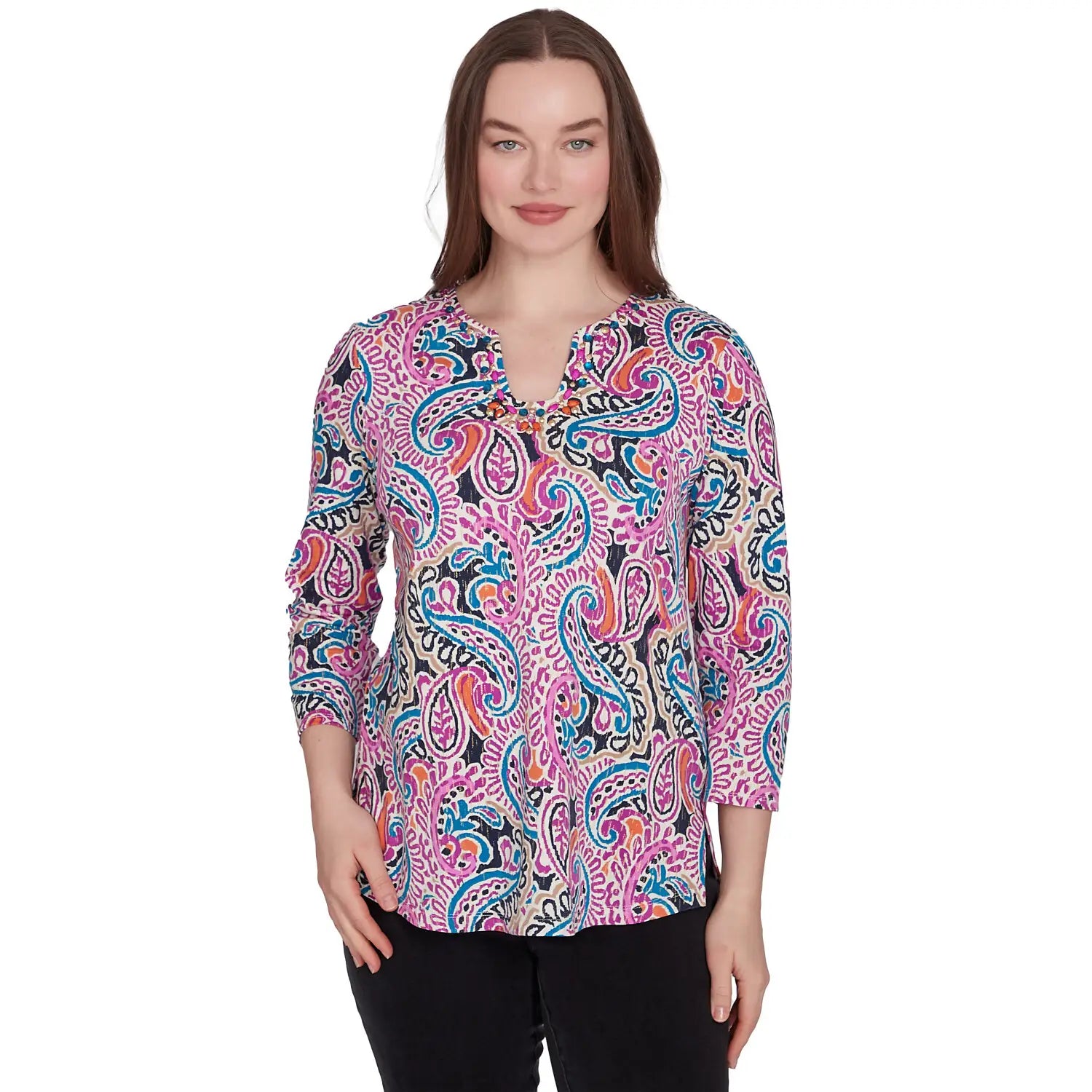Embellished Paisley Swirl Top Dahlia Multi - Ruby Rd