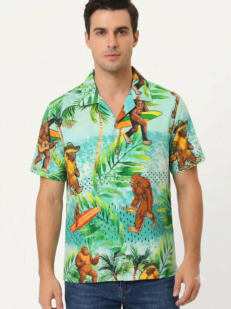 Poly Print Hawaiian Shirts BIGFOOT BEACH MULTI