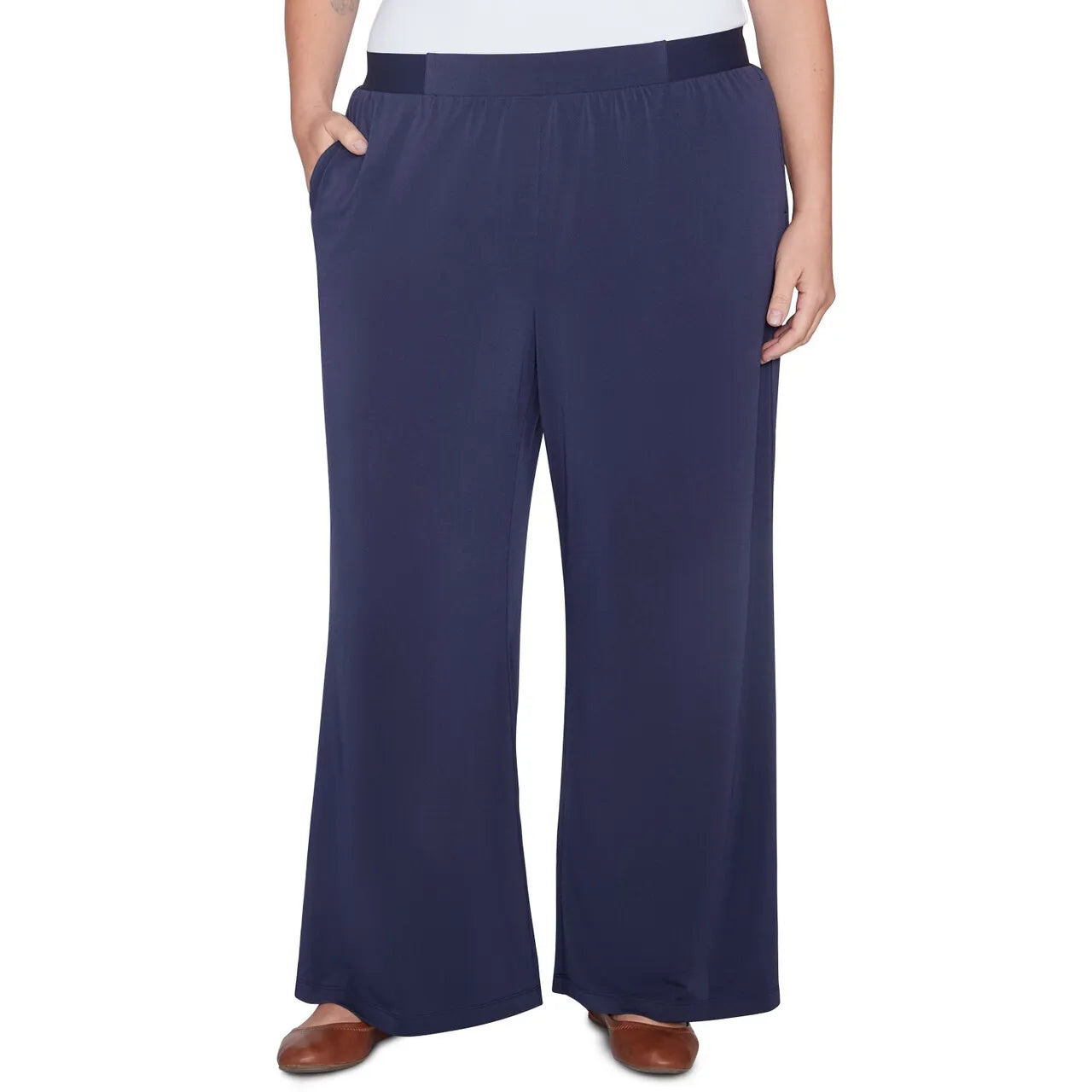 Plus Crepe Stretch Wide Leg Pants Navy- Ruby Rd X
