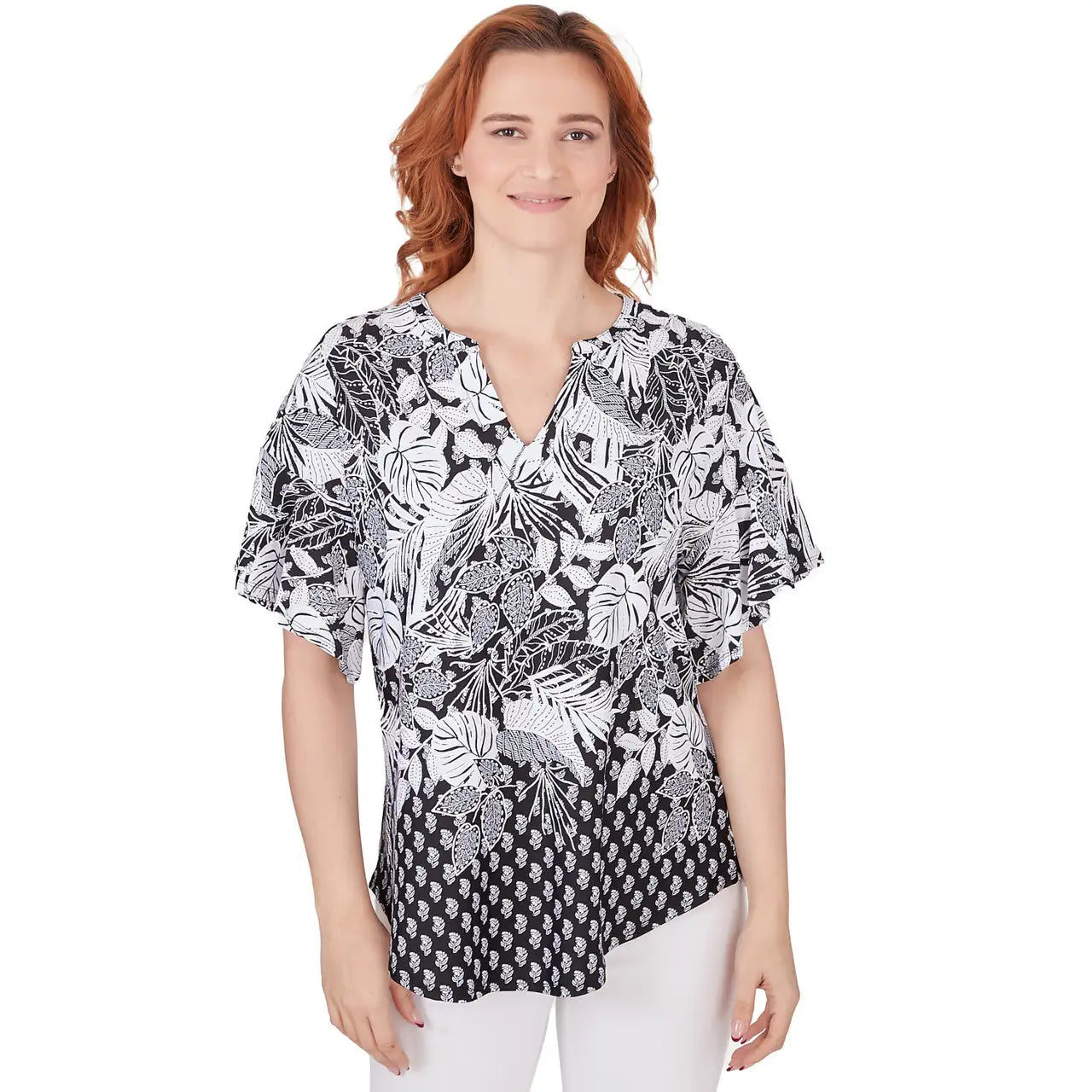 Tropical Foulard Puff Print Tee Black/White - Ruby Rd