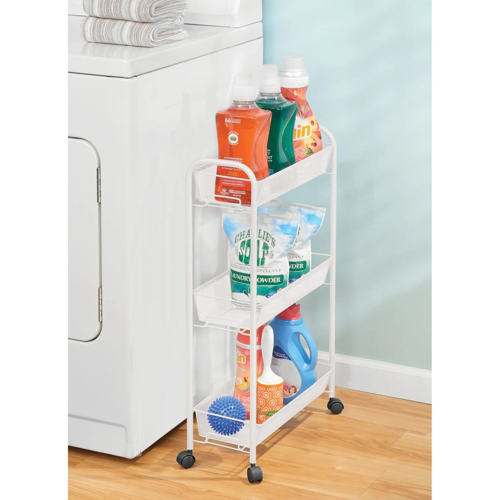 Brio 3-Tier Narrow Rolling Cart White