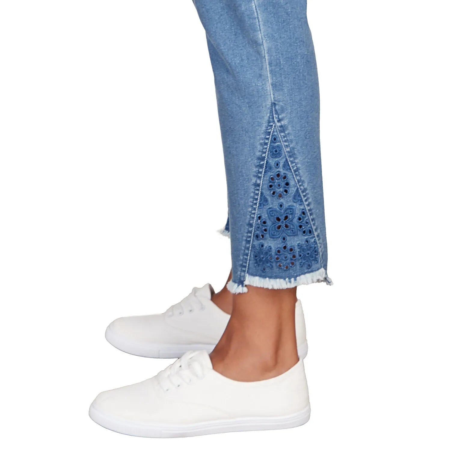 Embroidered Ankle Pull On Stretch Denim Jeanst- Ruby Rd