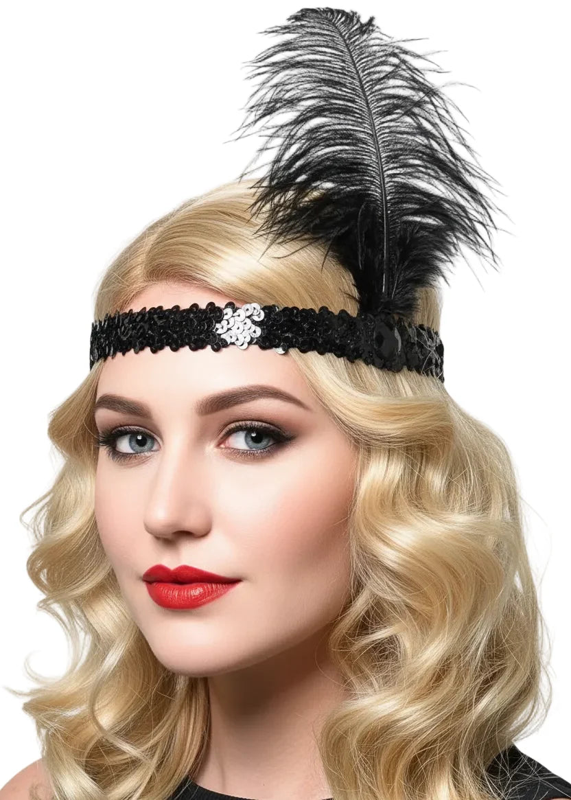 20s Flapper Black Sequin Headband