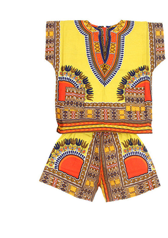 Kids Dashiki & Shorts Set Yellow