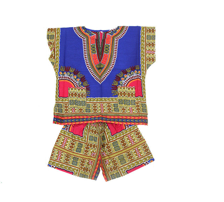 Kids Dashiki & Shorts Set Blue