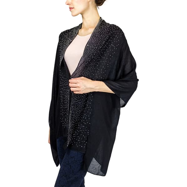 Embossed Stud Border Shawl Black/Silver