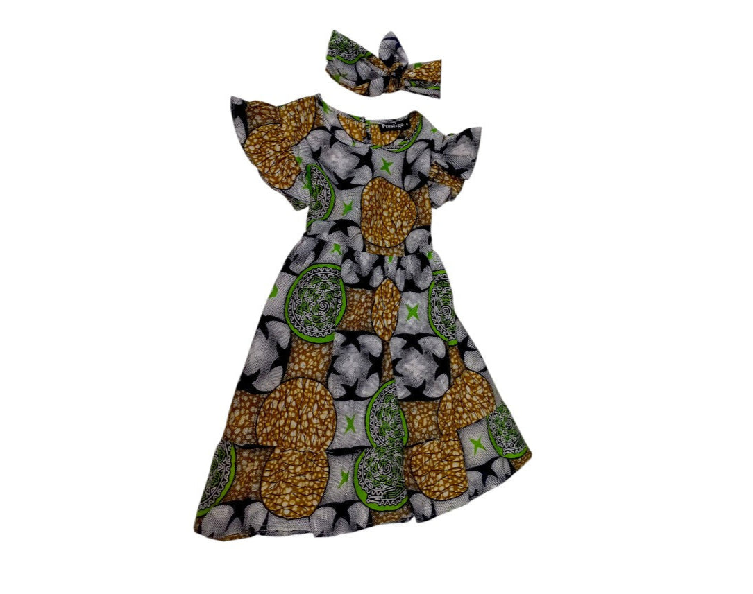 Vestido Niña Negro-Verde-Chocolate ( Etnia Negra)