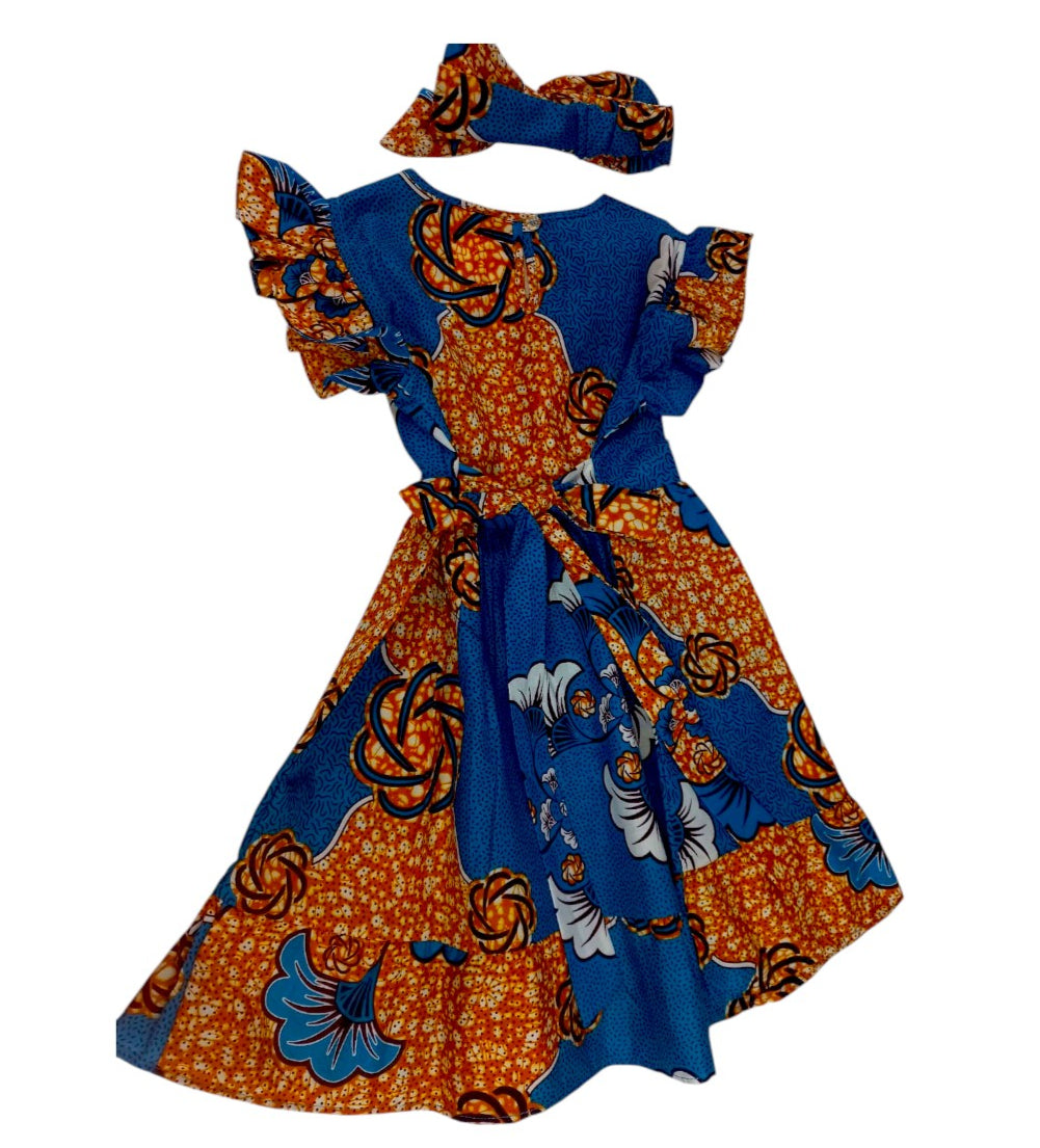 Vestido Niña Turquesa-Mostaza-Blanco ( Etnia Negra)