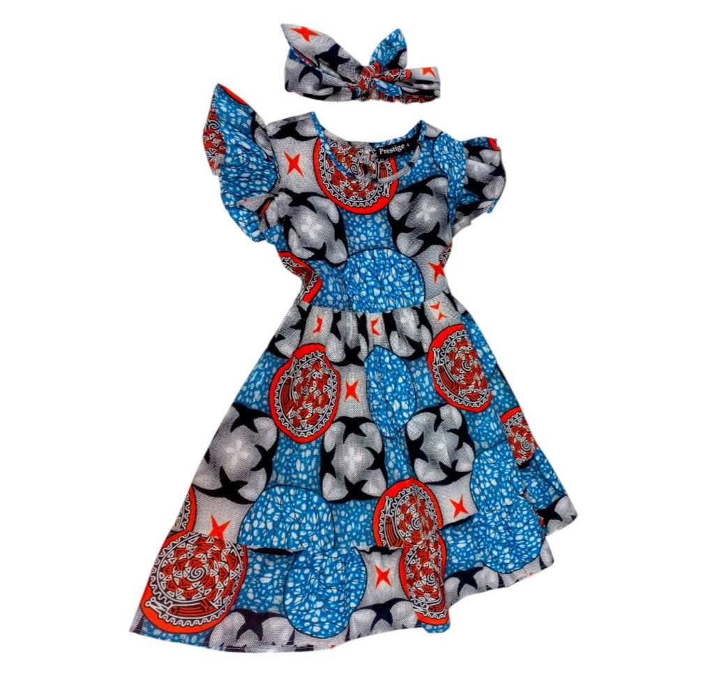 Vestido Niña Azul-Negro-Naranja ( Etnia Negra)