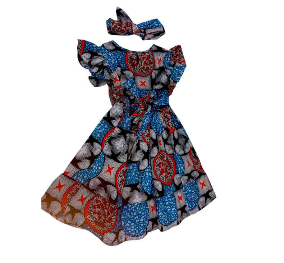 Vestido Niña Azul-Negro-Naranja ( Etnia Negra)