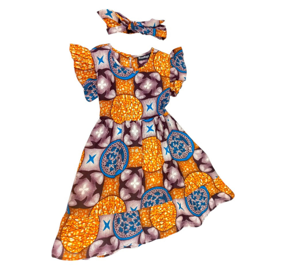 Vestido Niña Chocolate-Azul-Naranja ( Etnia Negra)