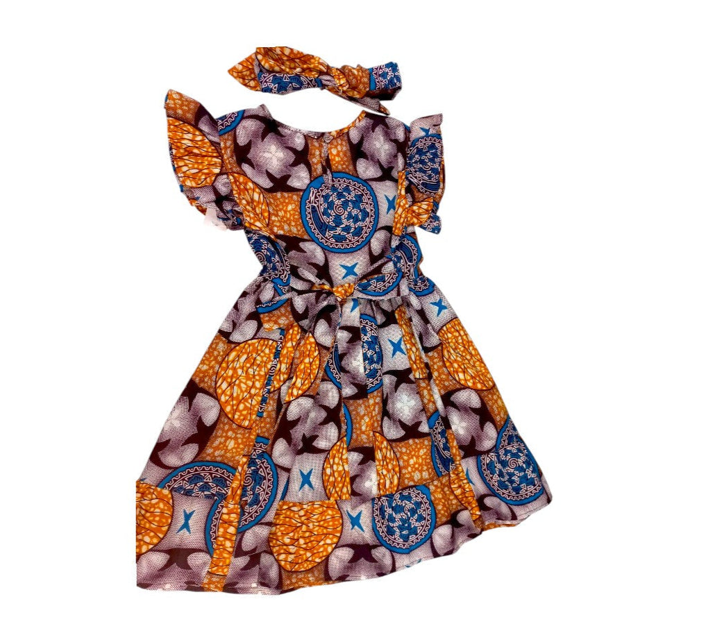 Vestido Niña Chocolate-Azul-Naranja ( Etnia Negra)