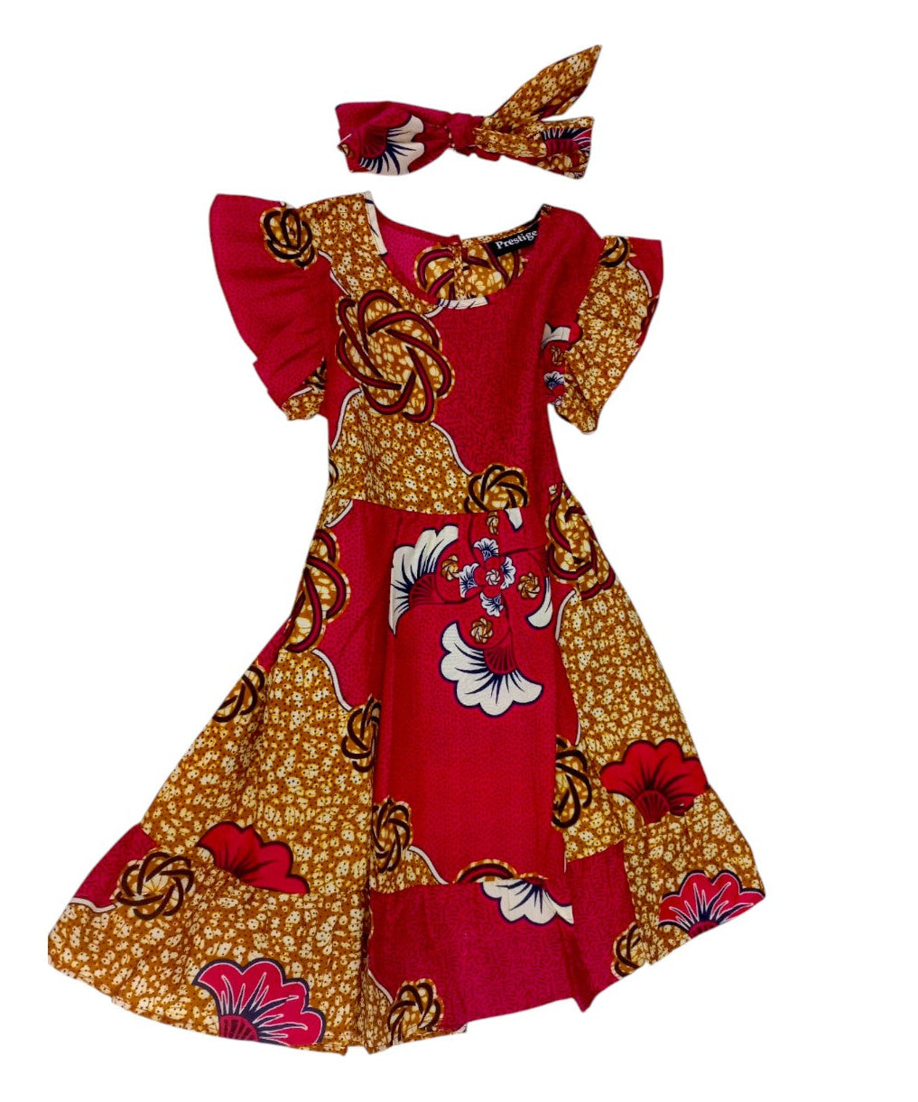 Vestido Niña Rojo-Chocolate-Blanco ( Etnia Negra)