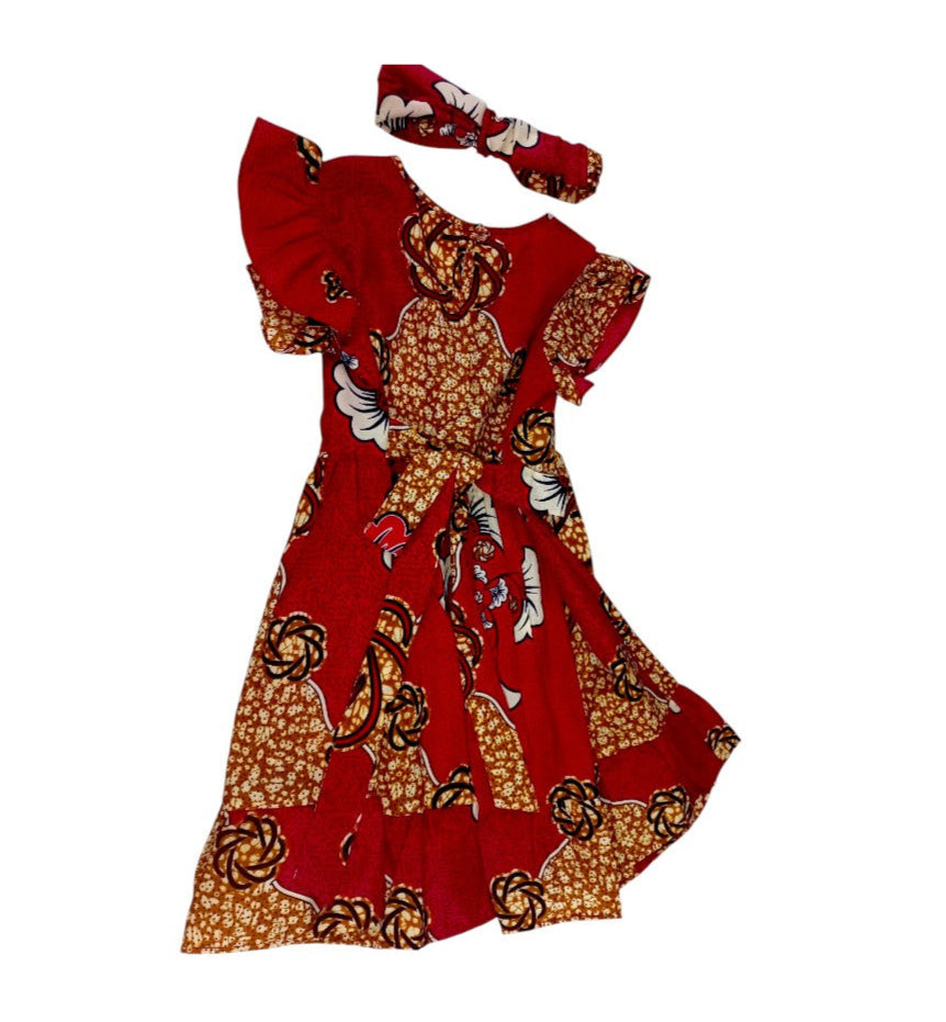 Vestido Niña Rojo-Chocolate-Blanco ( Etnia Negra)