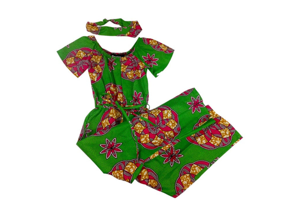 Jumpsuit Estampado Niña Verde-Rojo-Mostaza ( Etnia Negra)