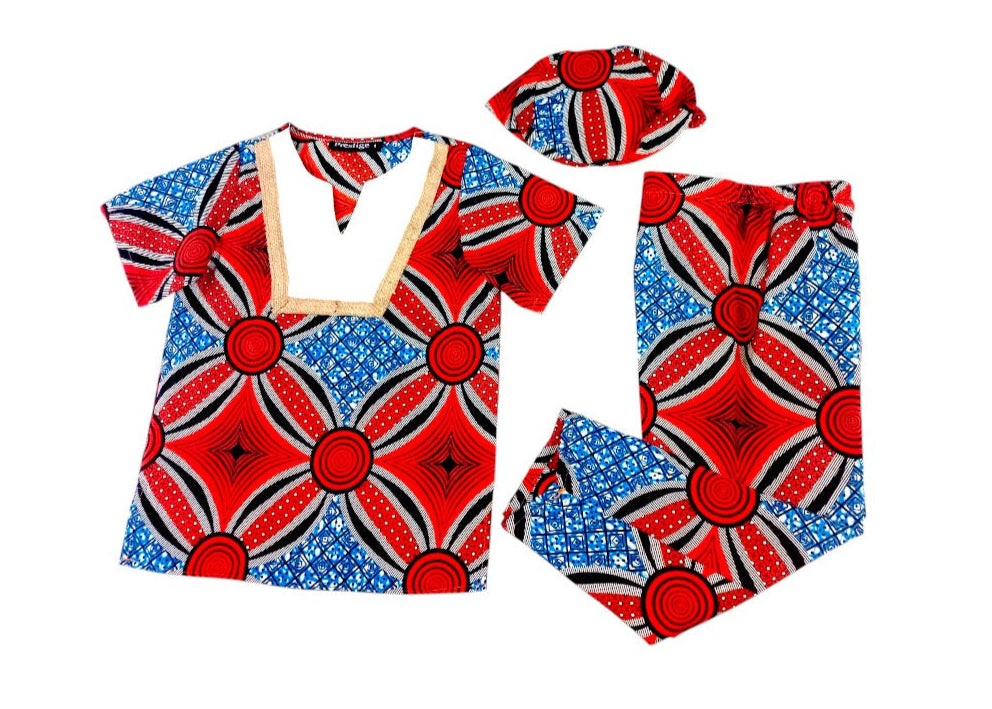 Conjunto Niño Rojo-Azul-Negro-Beige (Etnia Negra)
