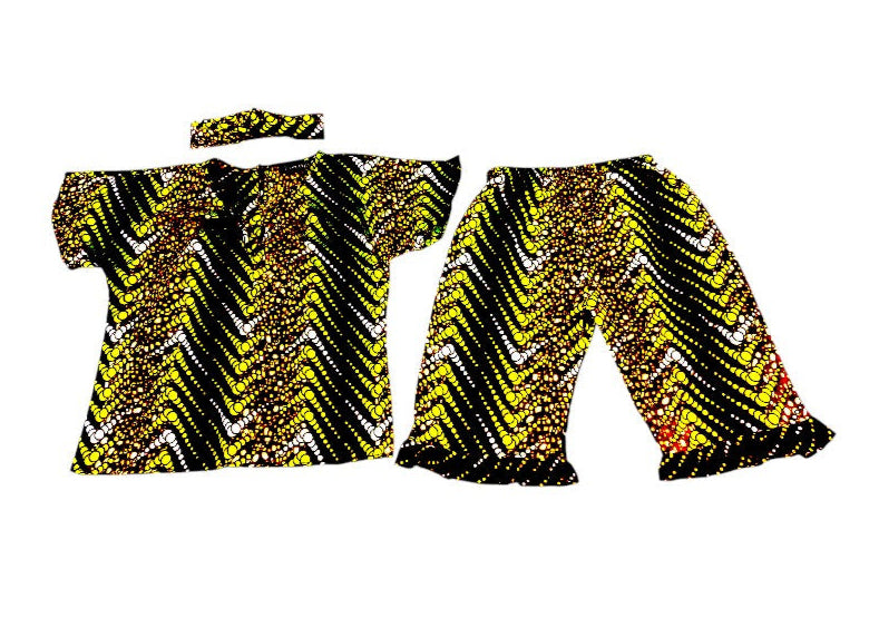 Conjunto Niña Mostaza-Verde-negro (Etnia Negra)