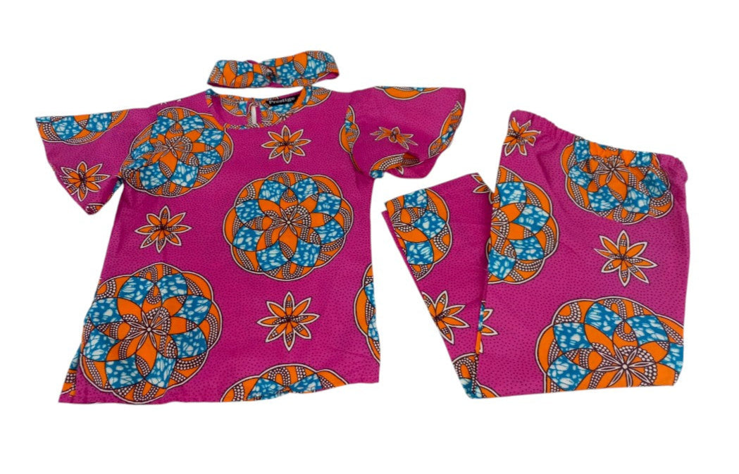 Conjunto Niña Fucsia-Naranja-Azul ( Etnia Negra)