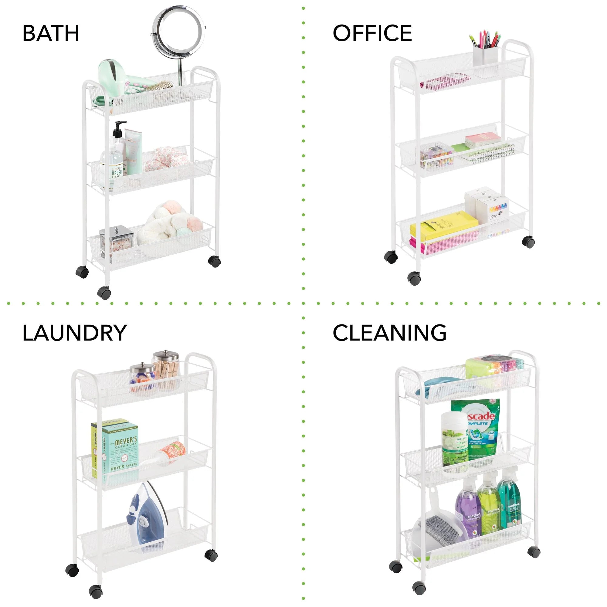 Brio 3-Tier Narrow Rolling Cart White
