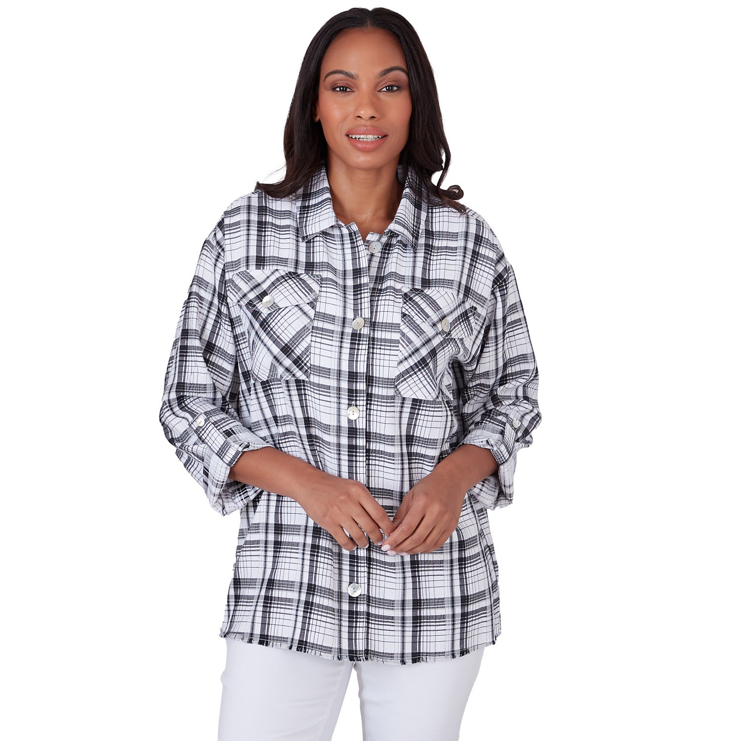 Black And White Plaid Shirt Jacket