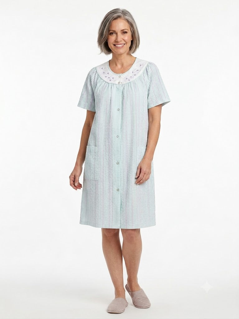 Ladies Trapunto Duster w / Snaps & Pockets Green
