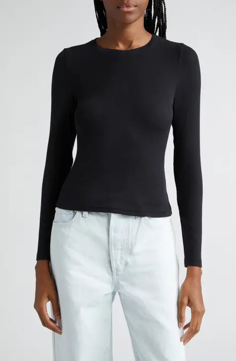 Ribbed Satin Sleeve Top Black- Gottex