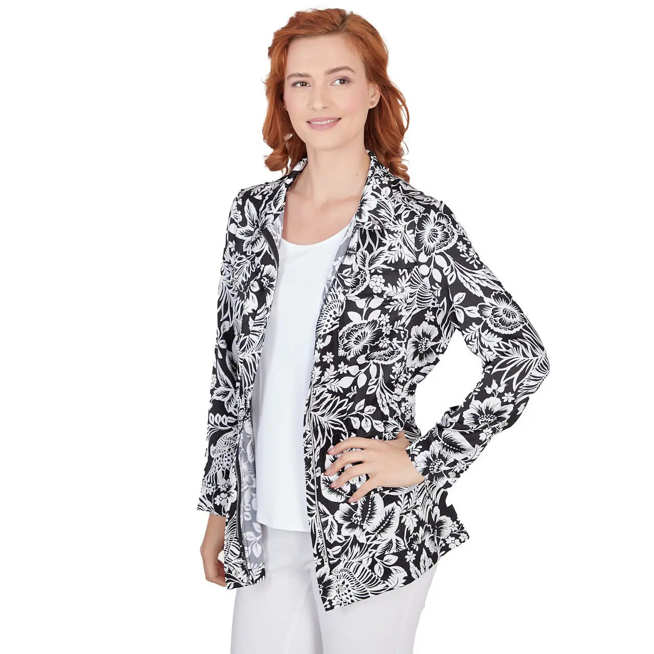 Floral Printed Charmeuse Snap Jacket