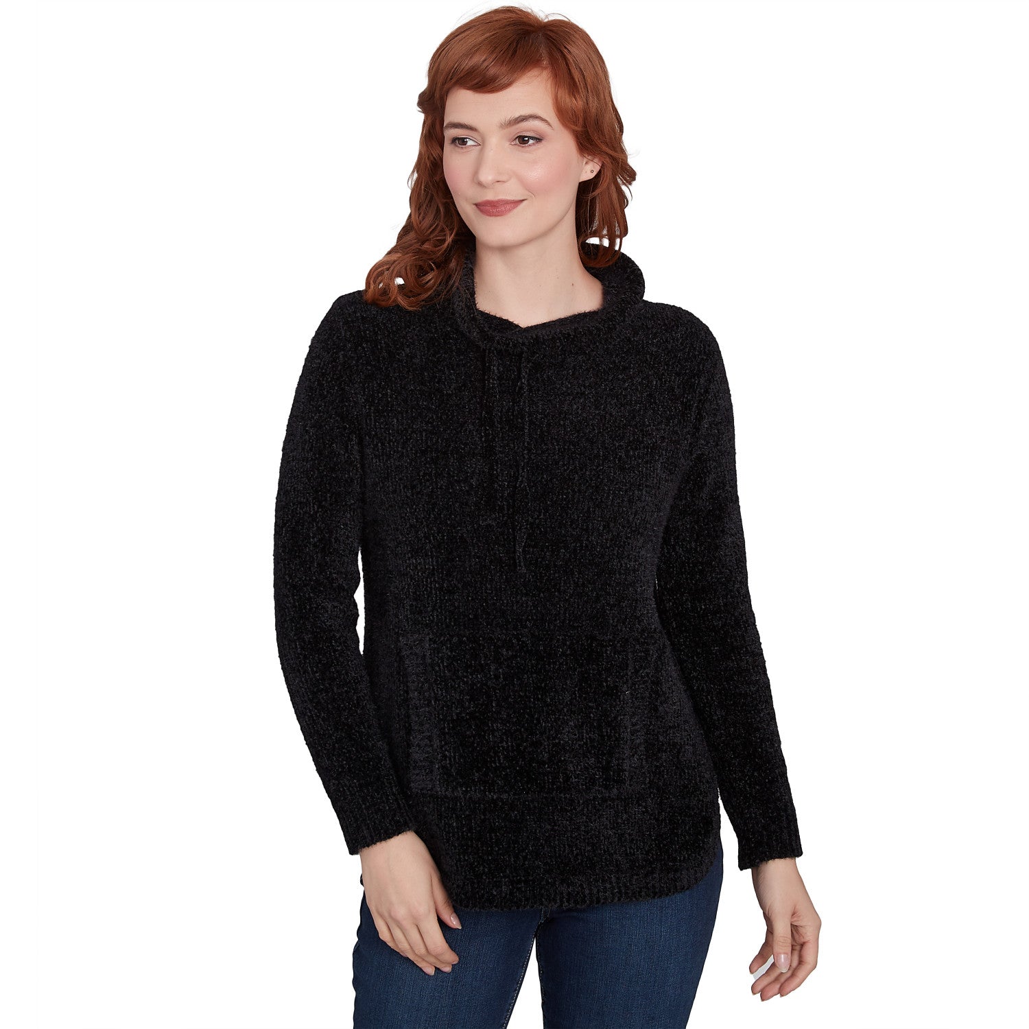 Chenille Eyelash Pullover Pouch Pocket Sweater Black - Ruby Rd