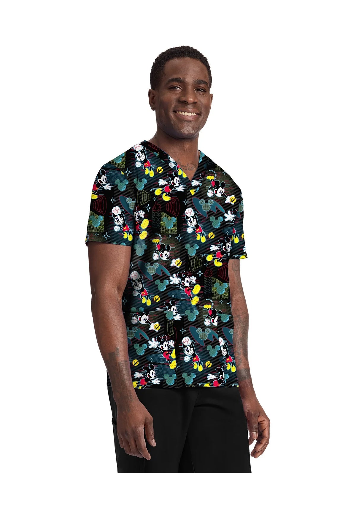 Camiseta Digital Mickey con Estampado y Cuello de Pico para Hombre