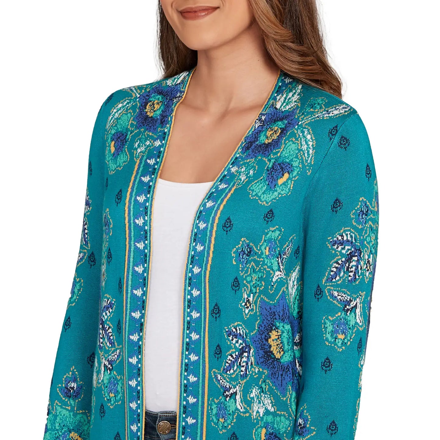 Floral Open Front Sweater Cardigan - Ruby Rd