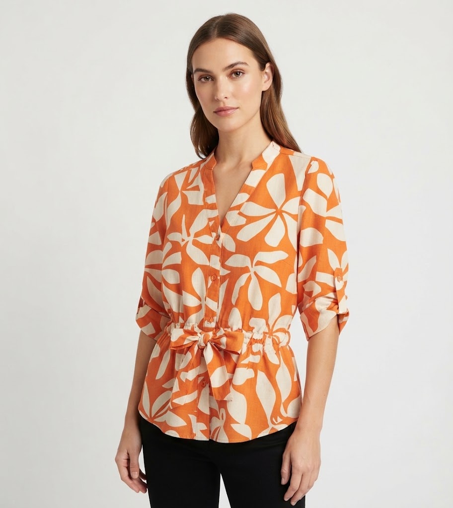 Orange Cream Smocked Waist Short Sleeve