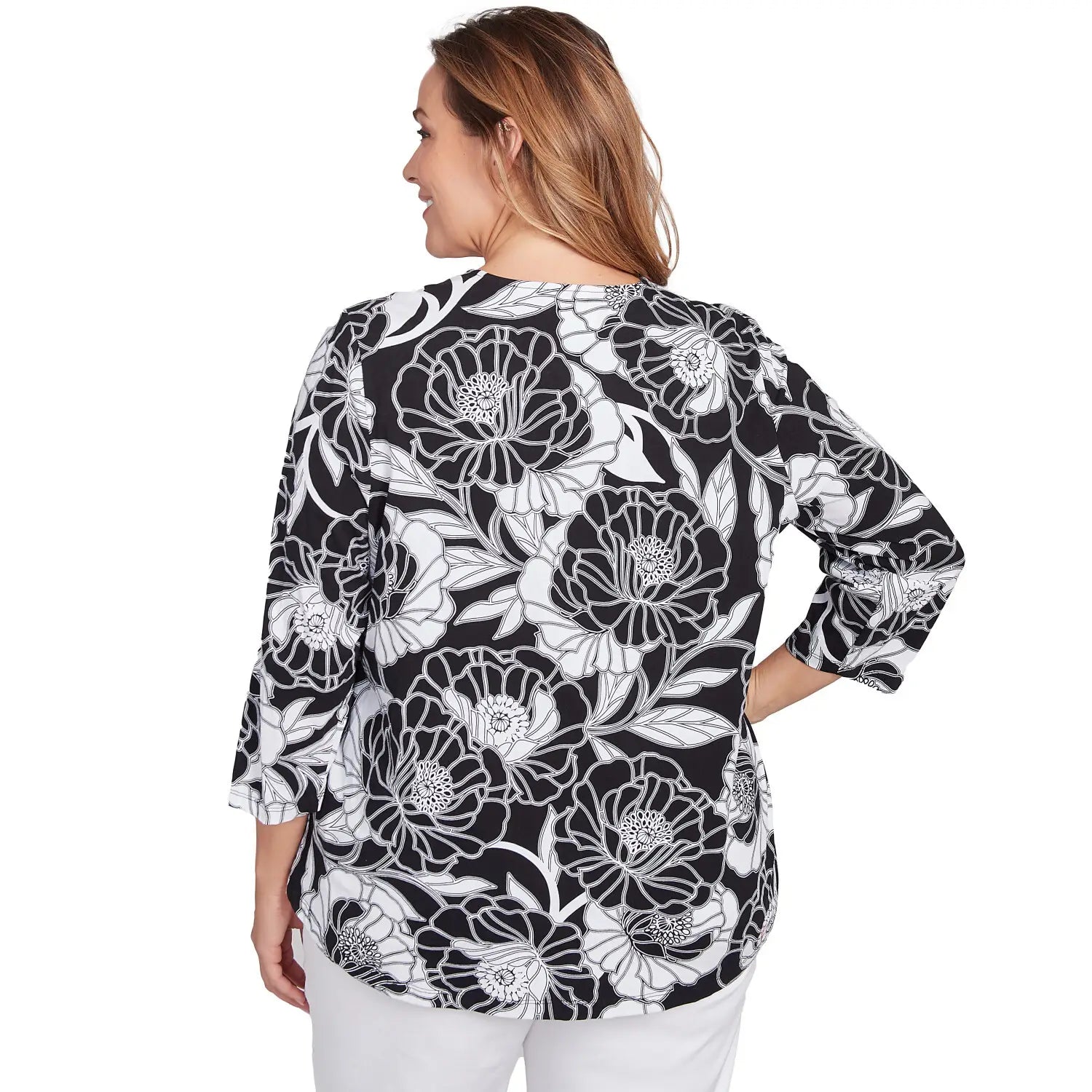 Plus Bold Poppies Envelope Neck Top Black Multi - Ruby Rd