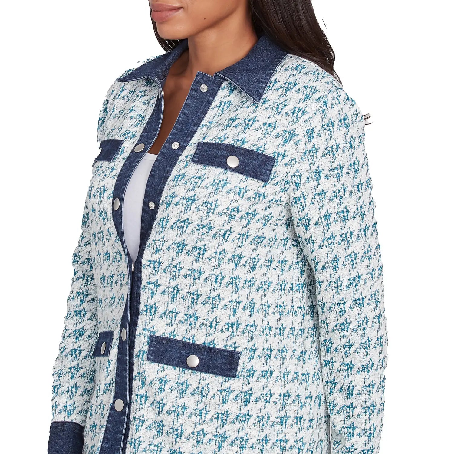 Houndstooth Boucle Knit Jacket Jade Multi - Ruby Rd
