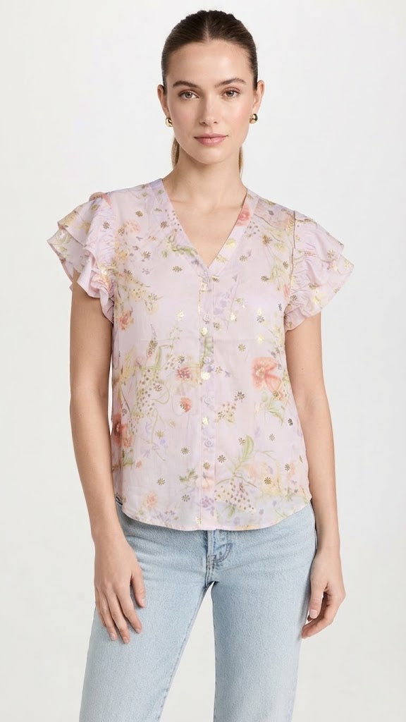 Lavender w/g Double Flutter Sleeve Button Down